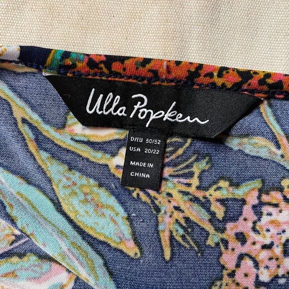 Ulla Popken Blue Orange Green Floral Short Sleeve Stretch Dress with Pockets 22 - Picture 6 of 6